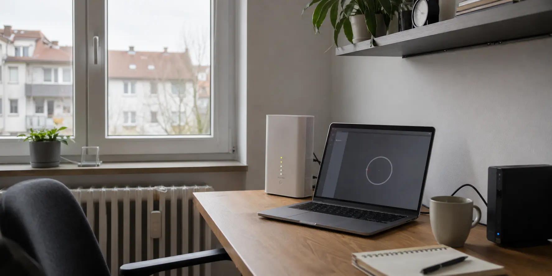 Heimarbeitsplatz mit funktionierendem Glasfaser-Router und ausgefallenem WireGuard-Tunnel
