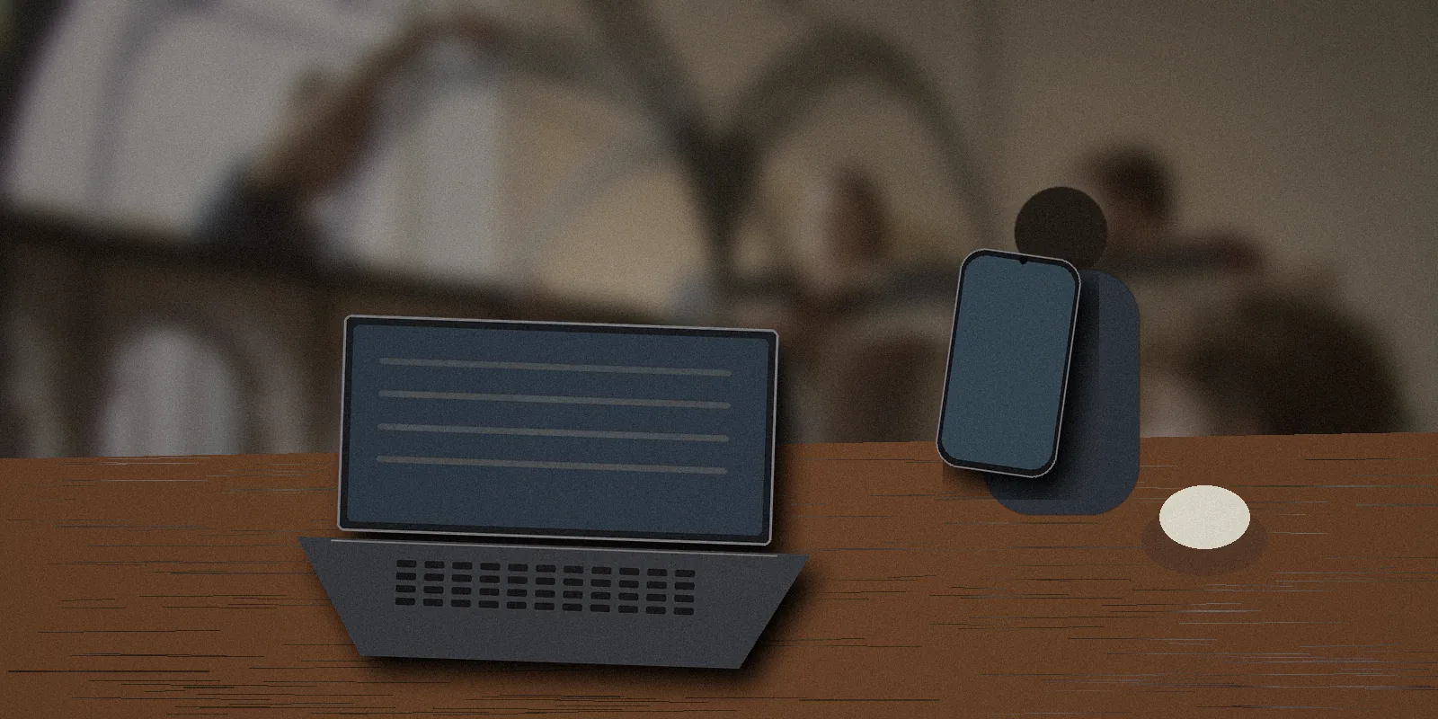 Traveler completing an age verification on a phone beside a laptop in a hotel room