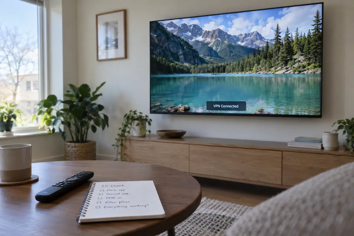 A second video app playing successfully on a television while the VPN remains connected