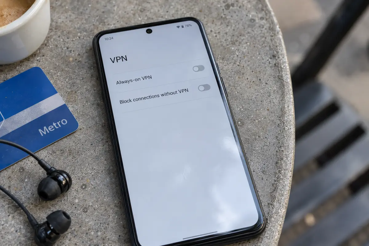 Android VPN settings showing Always-on VPN and Block connections without VPN controls