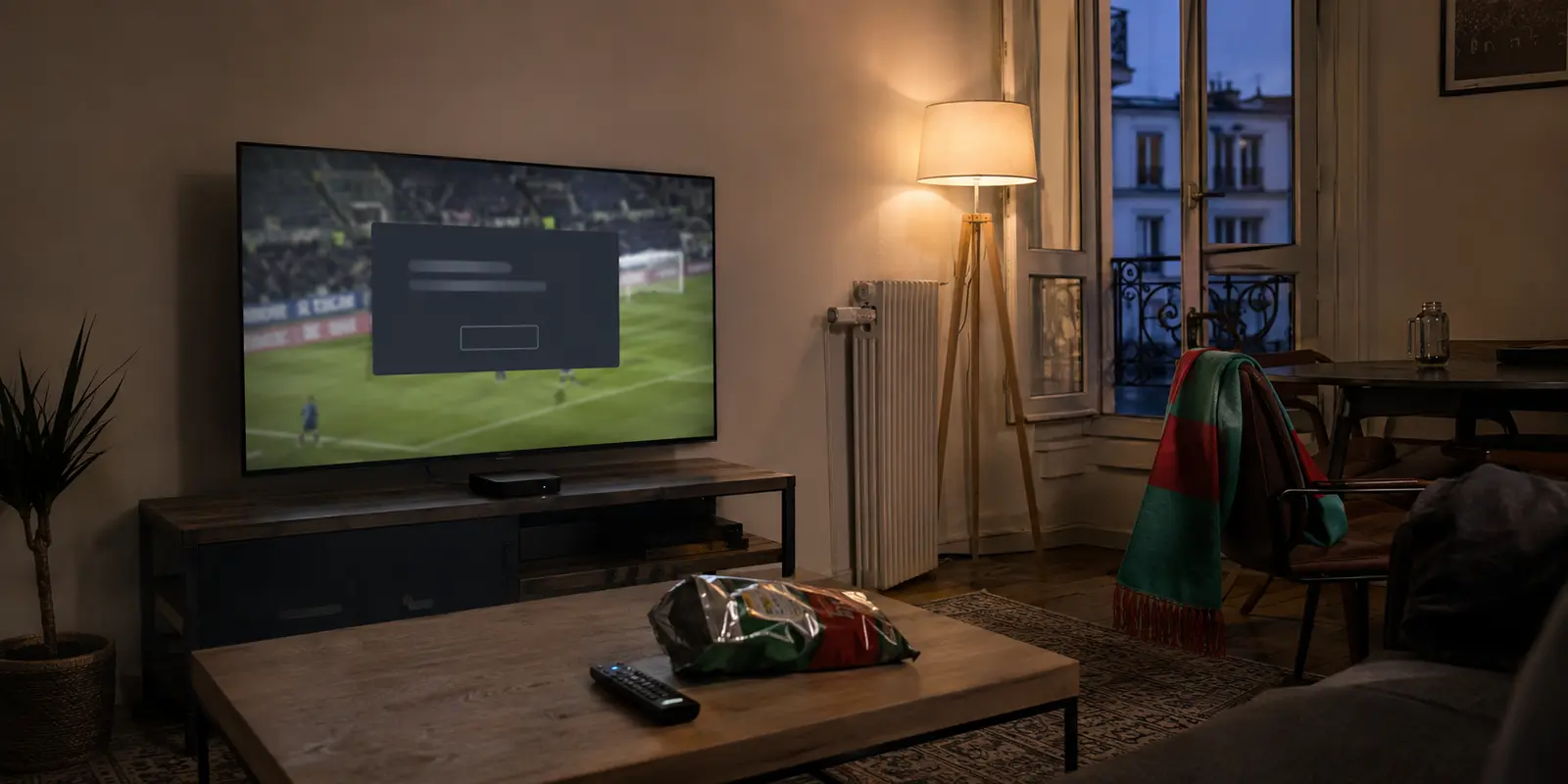 Transmissão de futebol bloqueada na televisão de um apartamento alugado