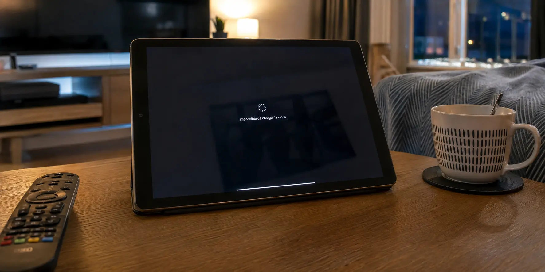 Tablette affichant une erreur de lecture dans le salon