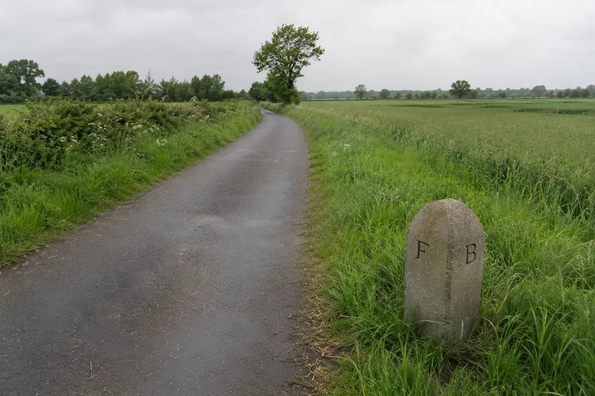 Petite route traversant discrètement la frontière entre la France et la Belgique près de Lille et Tournai