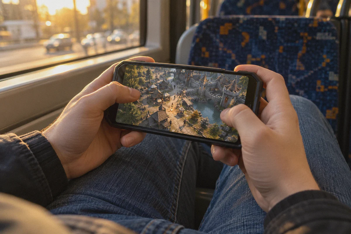 A mobile game on a commuter’s handheld device.