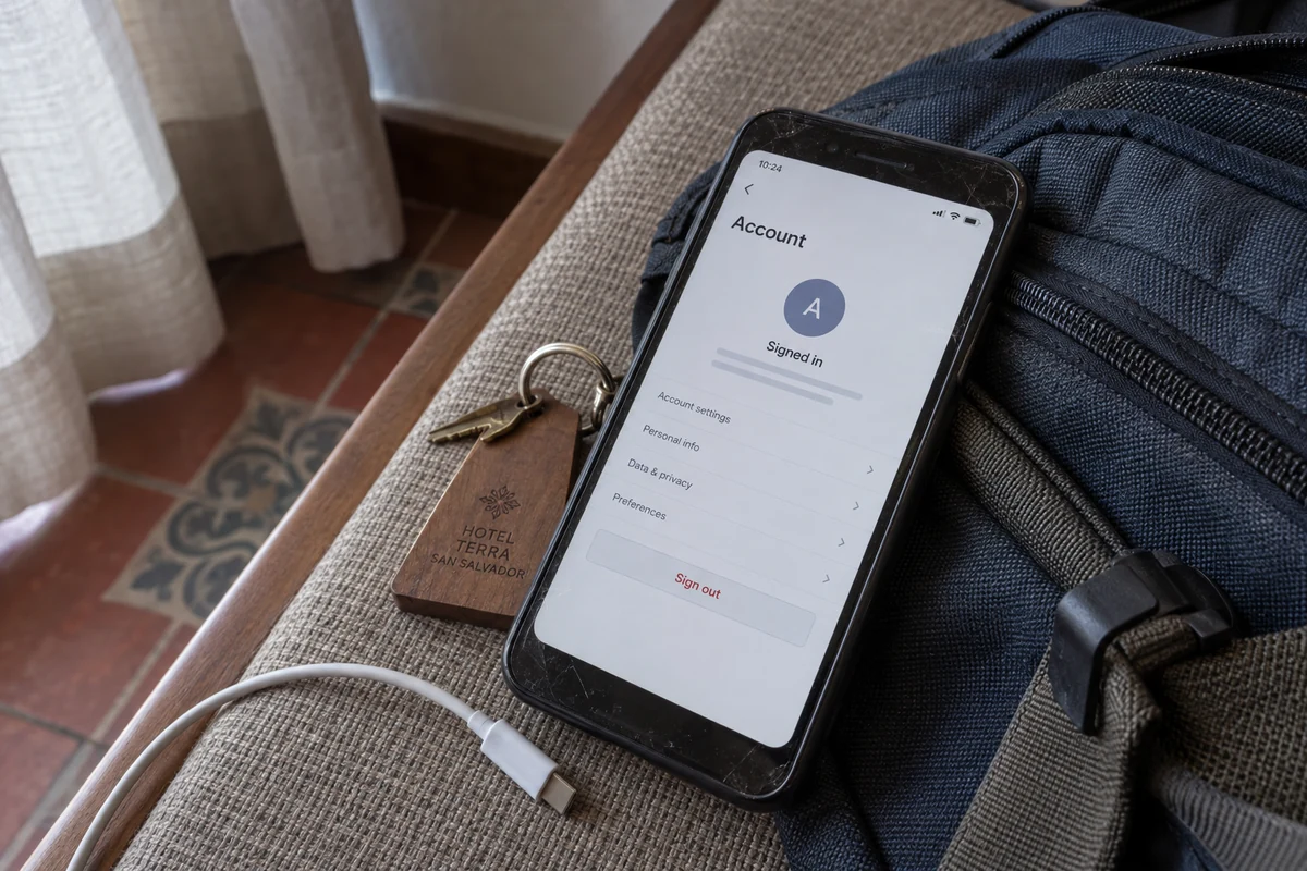 A phone still shows a signed-in personal account.