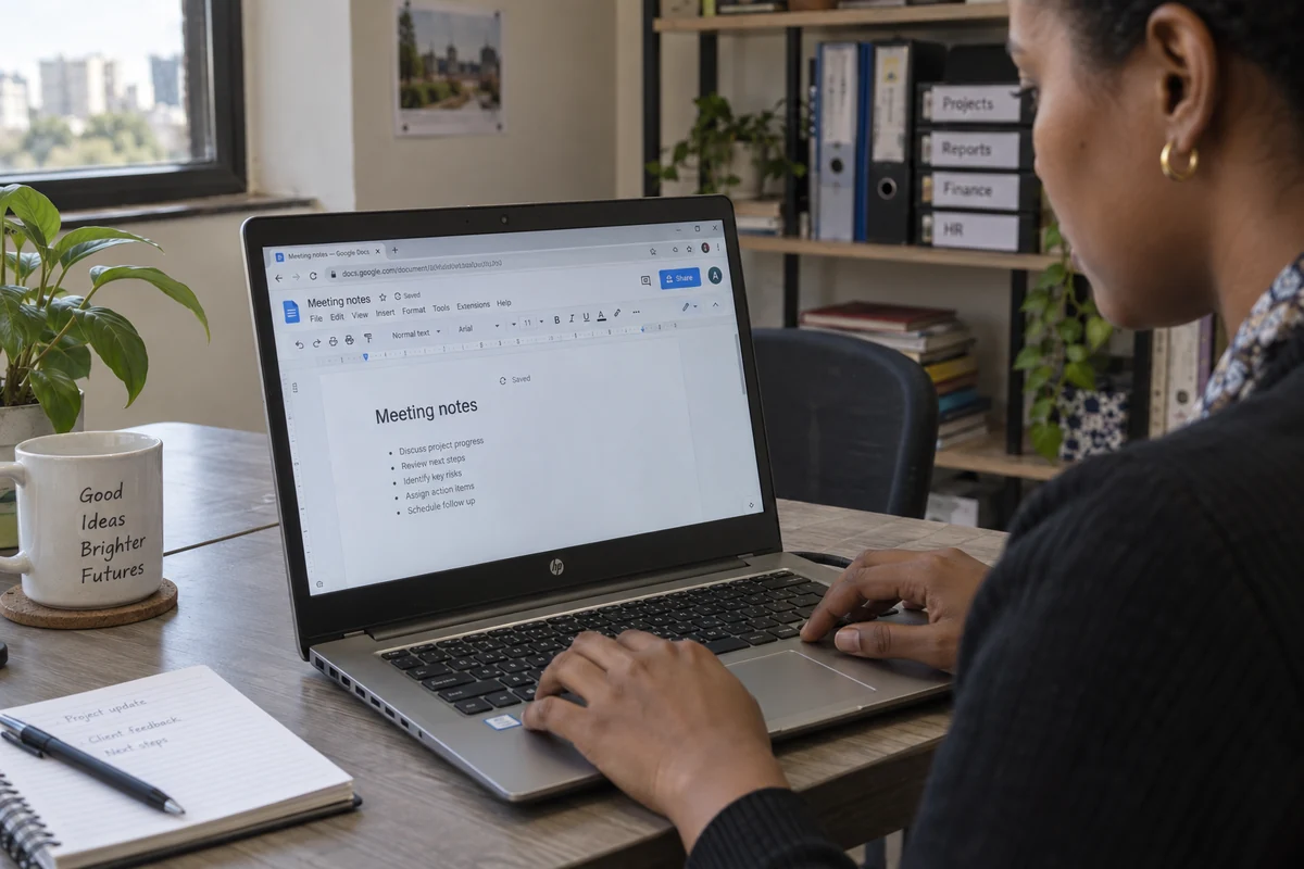 A cloud document has loaded and saved on a working laptop.