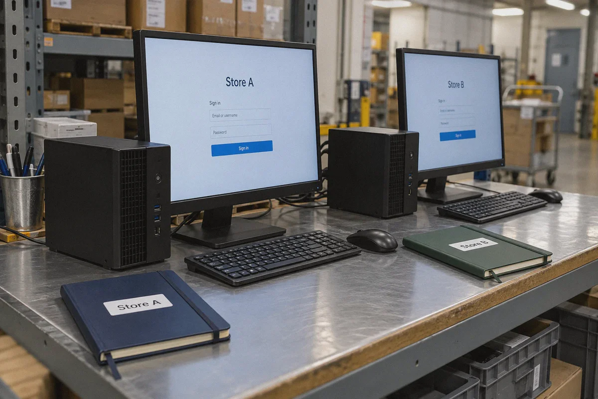 Separately labelled store workstations
