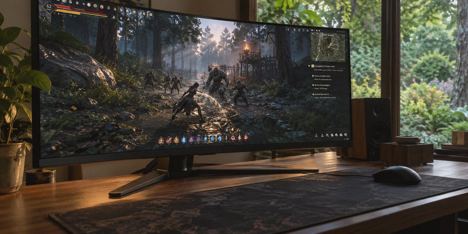 Black Desert Online combat displayed on a home gaming monitor.