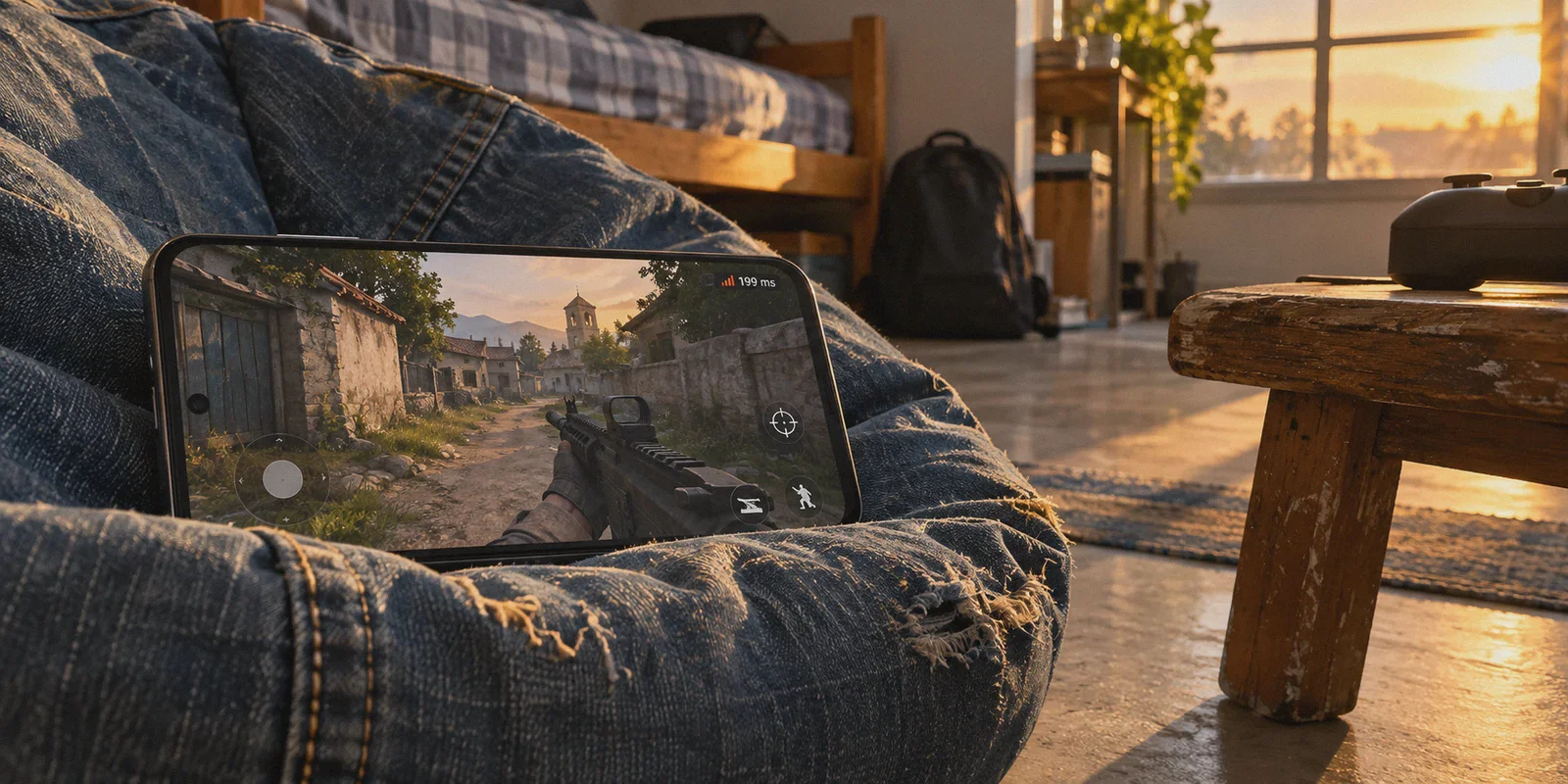 A mobile shooter with a high latency reading.