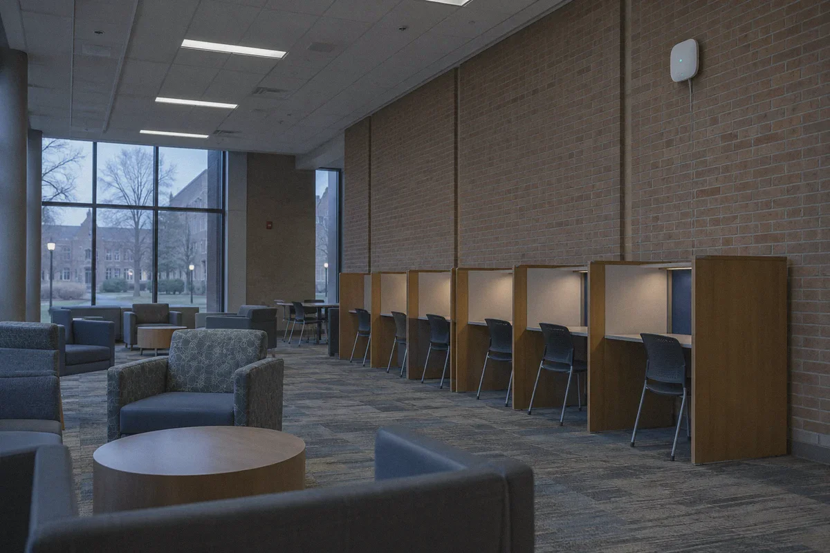 A shared-network access point in a campus common room.