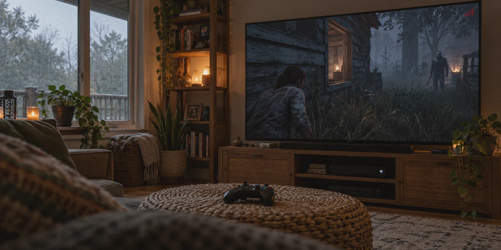 Dead by Daylight on a living-room television.