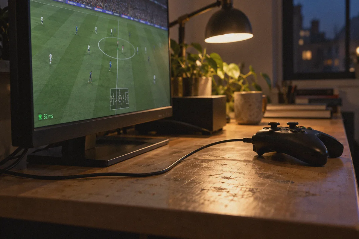 Green latency indicator on a football game screen