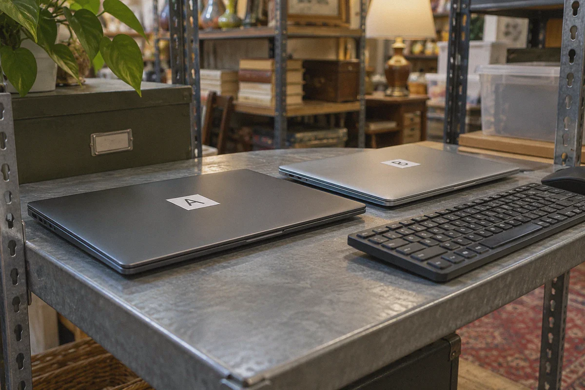 Separate work notebooks at a seller workstation.