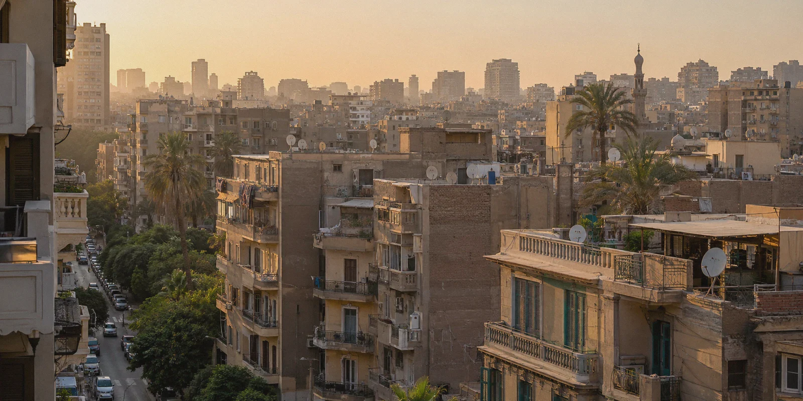 Everyday Cairo buildings viewed from a hotel balcony.