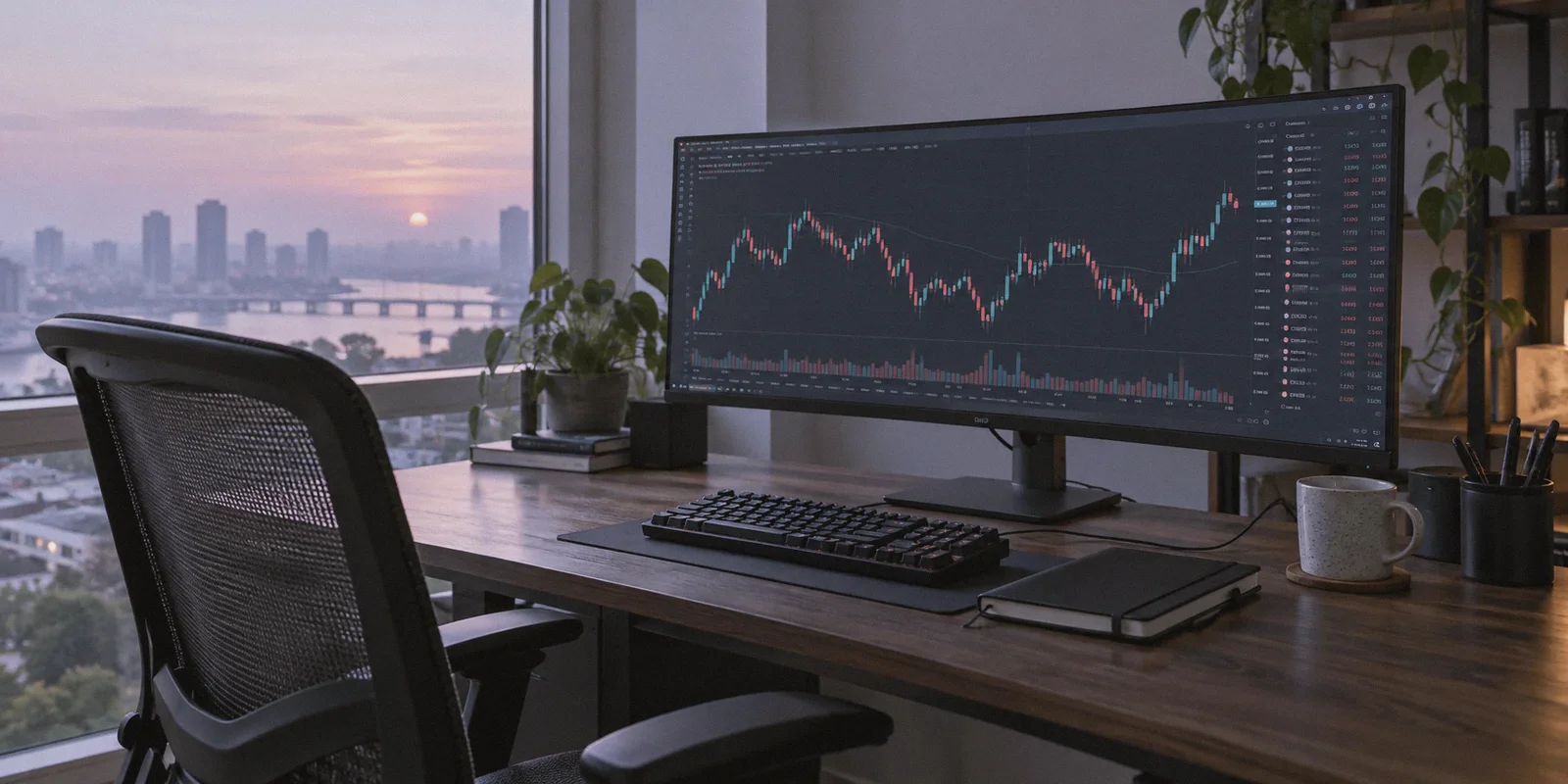 A quiet forex workstation before the trading session.