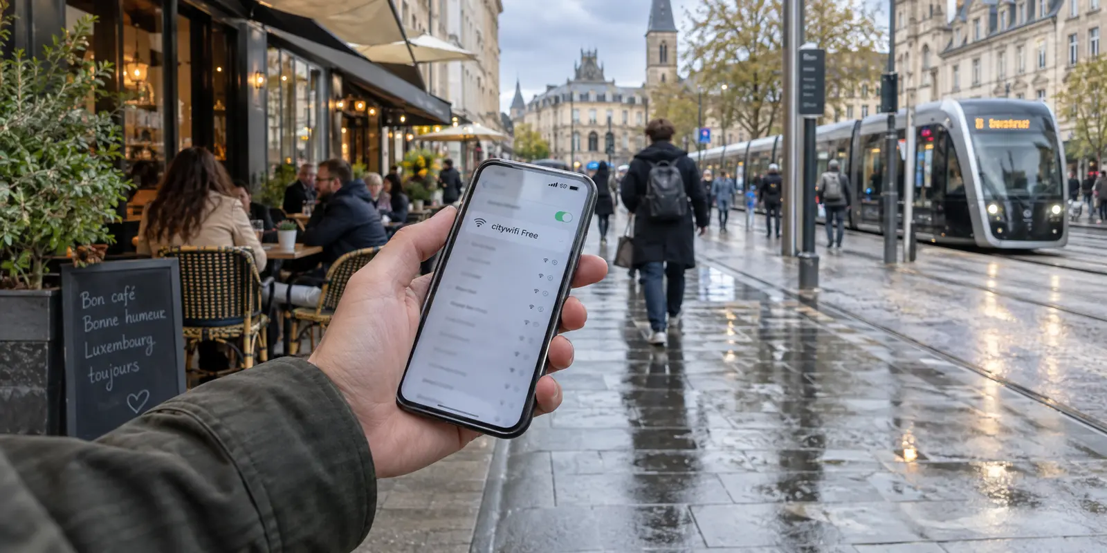 A phone with full 5G is invited to join citywifi Free in central Luxembourg
