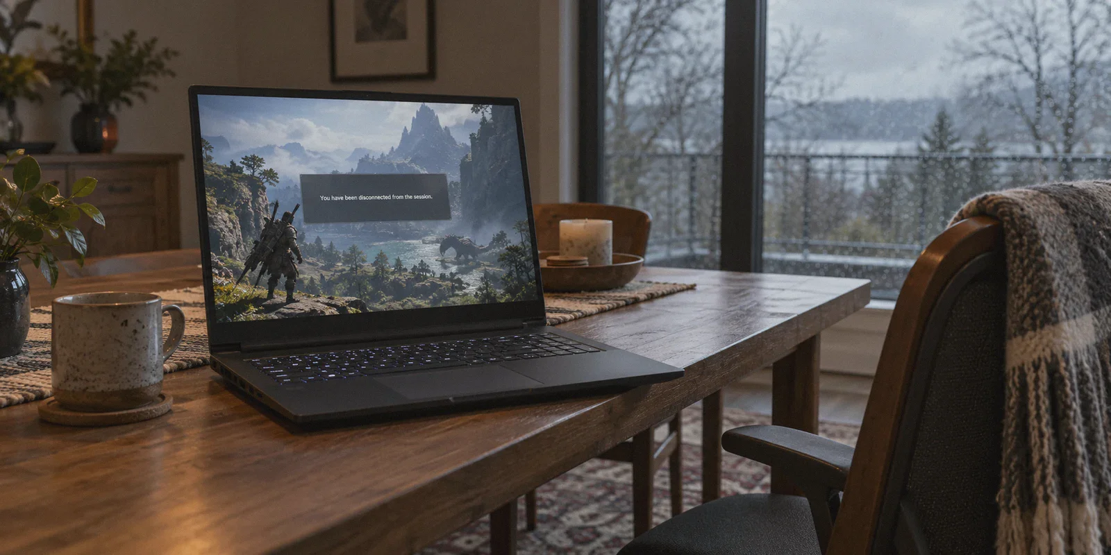 A gaming laptop displaying a multiplayer session disconnect.
