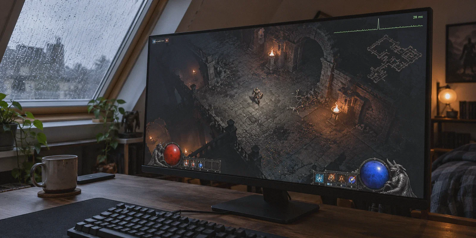 A fantasy action game with a sudden latency spike.