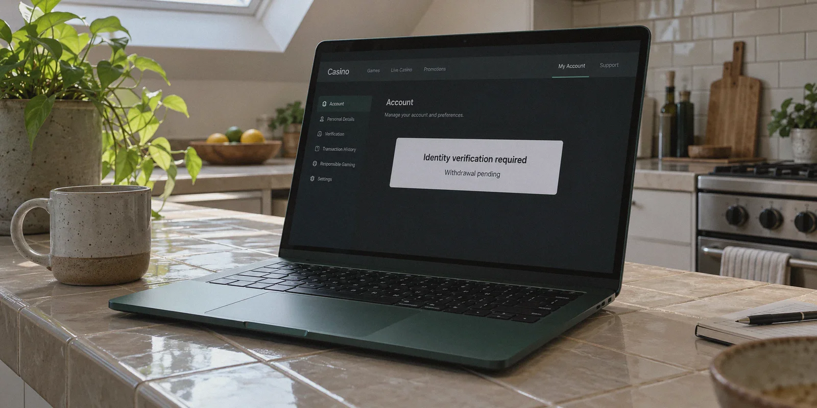 A casino account asking for identity verification before a withdrawal.
