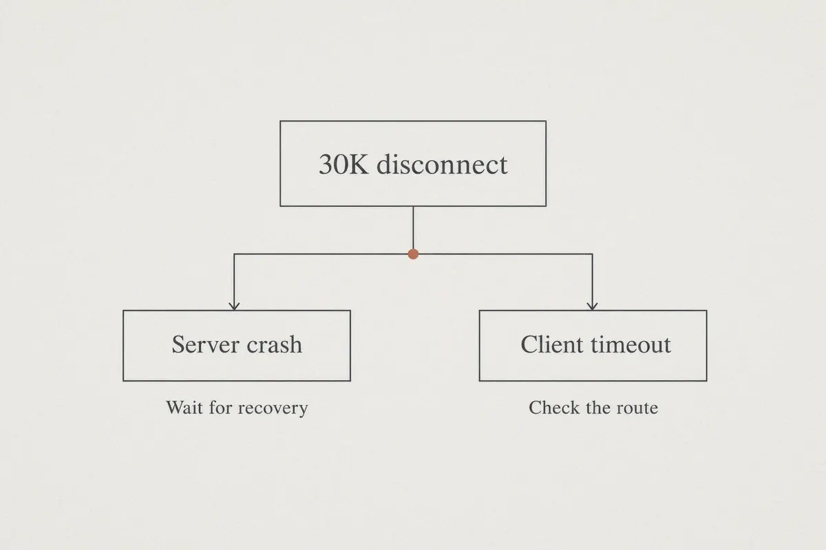 Diagram distinguishing a server crash from a client connection timeout.