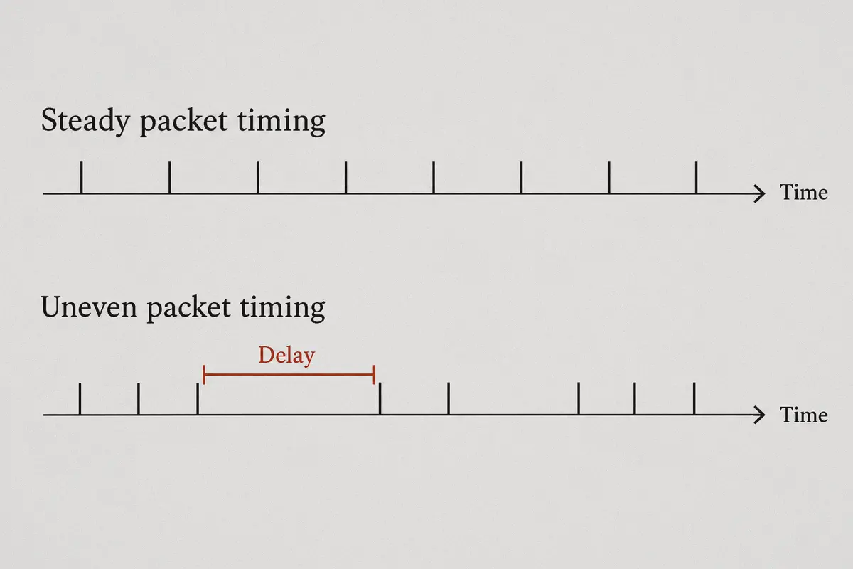 Comparison of evenly spaced packet arrivals and irregular packet timing.