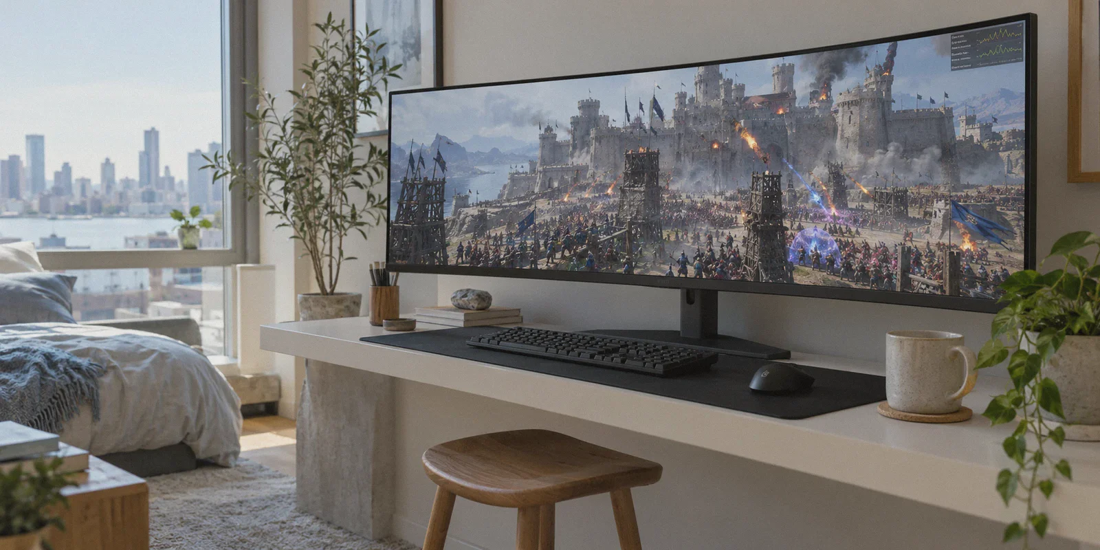 Throne and Liberty siege gameplay on an ultrawide monitor.