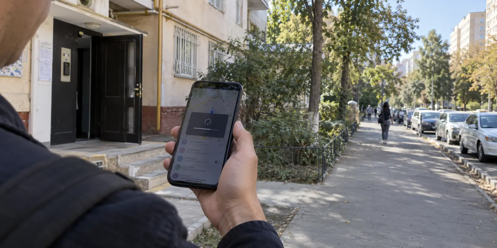 A VPN reconnects after a phone leaves apartment Wi-Fi on a Tashkent street