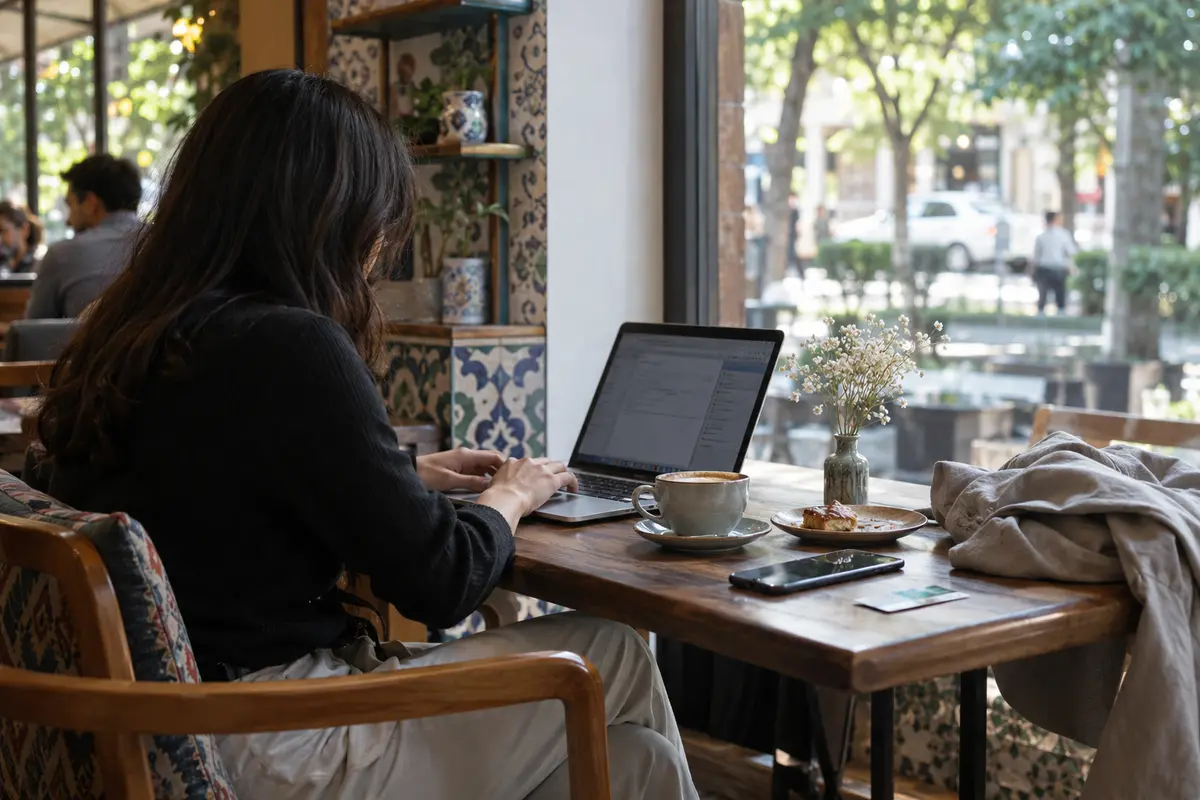 A remote worker continues uninterrupted at a Tashkent café after changing networks