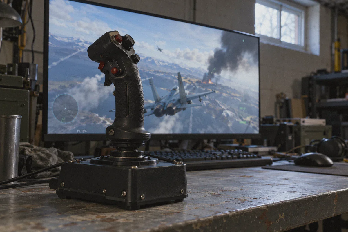 Flight controls beside a game displaying packet loss.