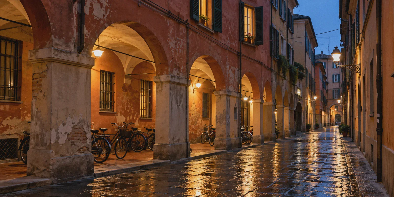 Bologna portico at blue hour