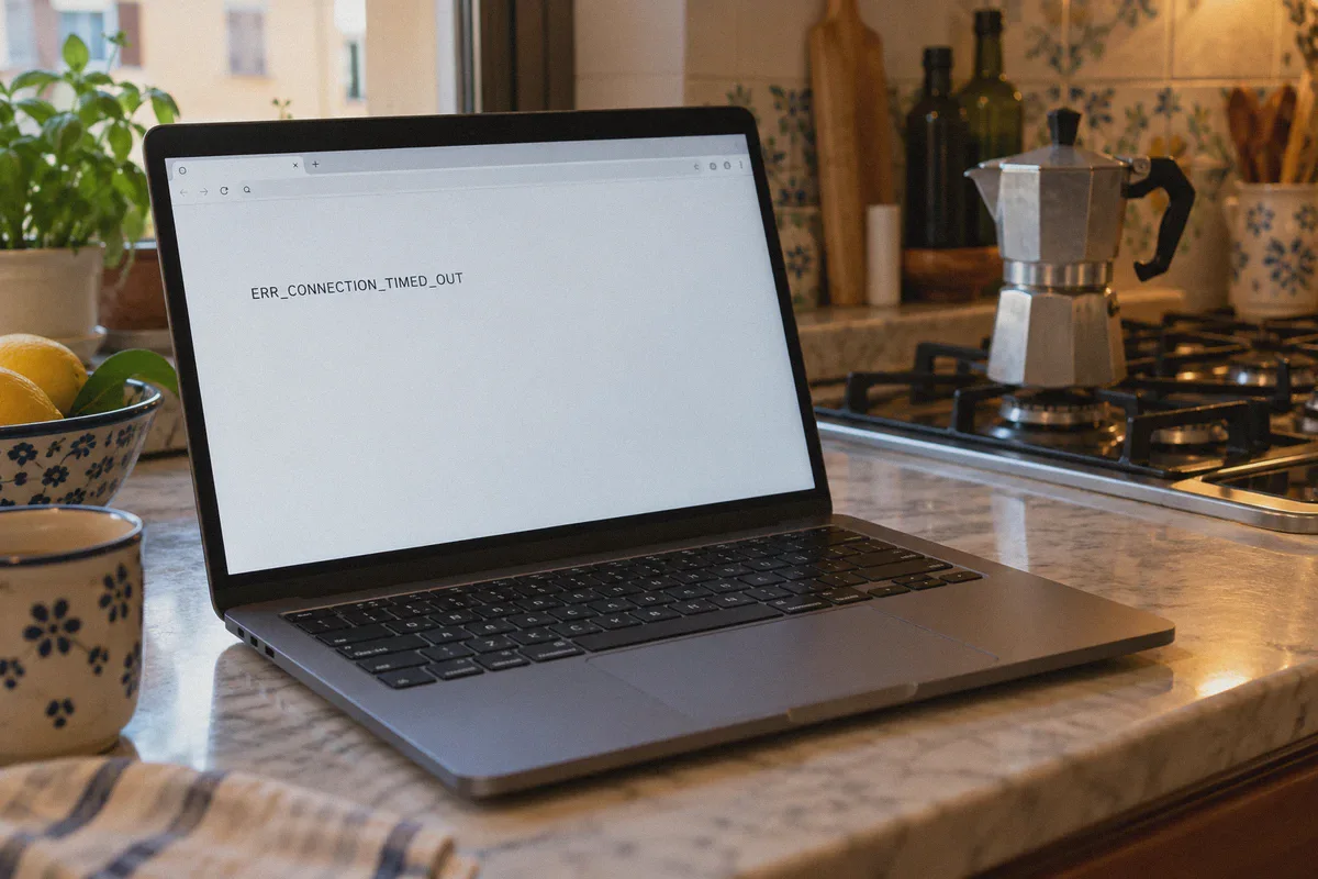 Browser timeout on a laptop in an apartment kitchen
