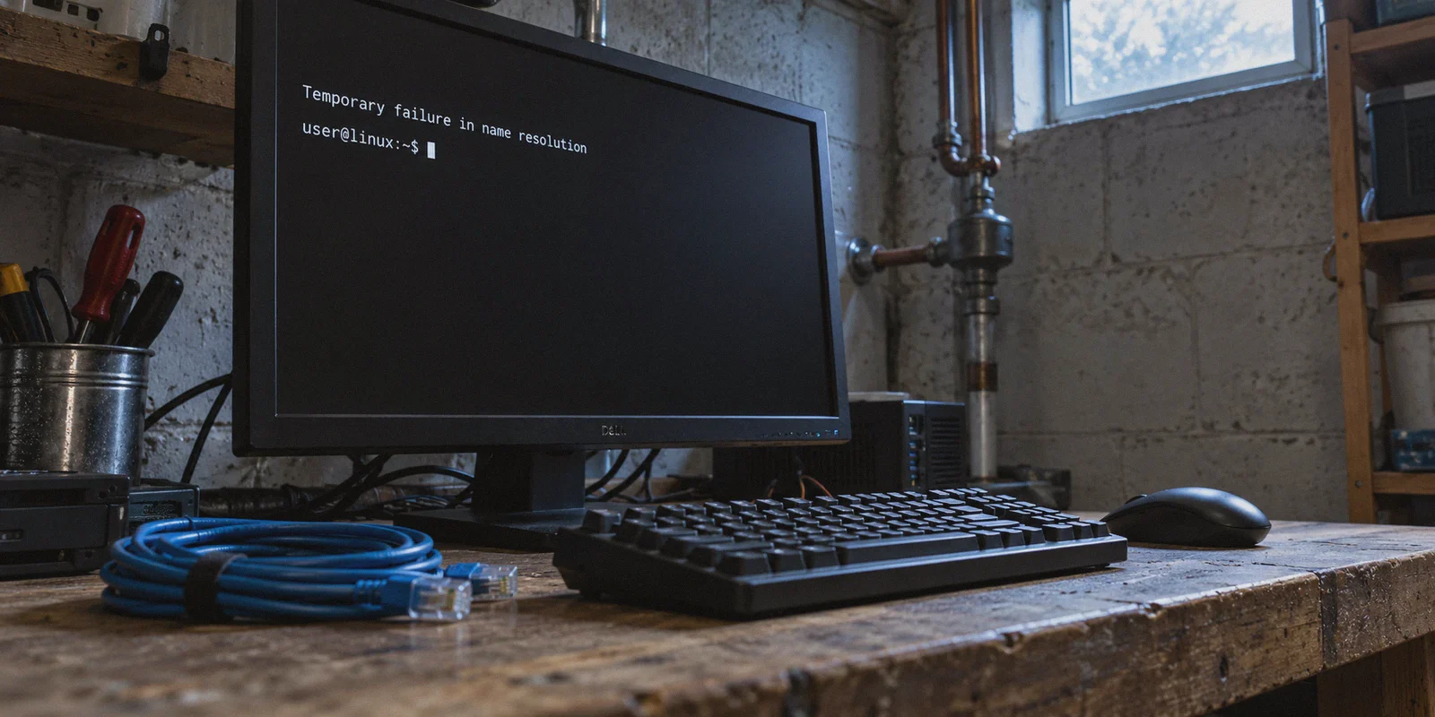 A Linux terminal displaying a name-resolution failure.