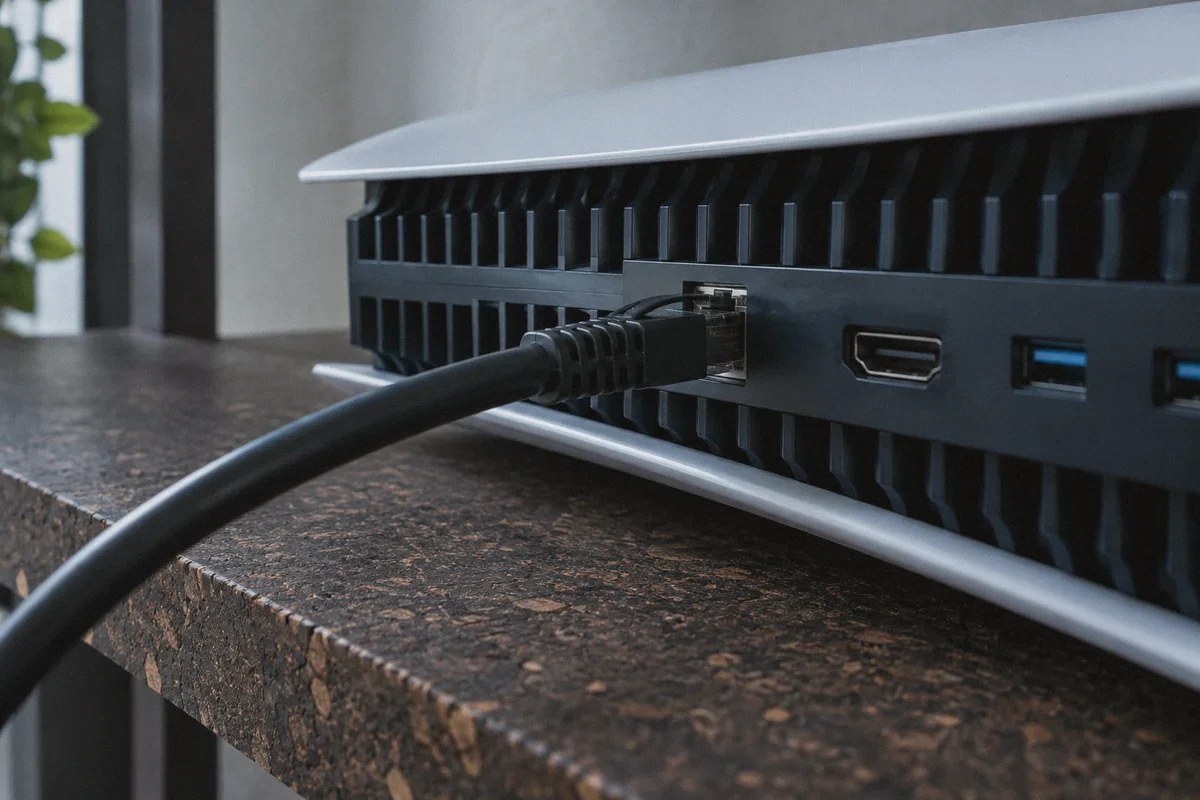 Ethernet connection on the back of a games console