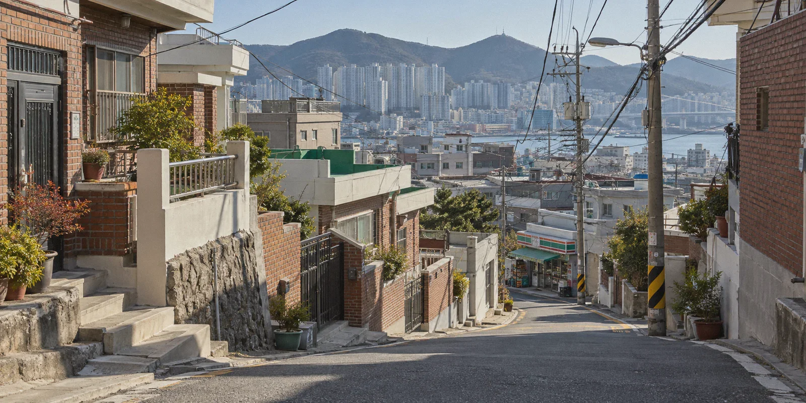 Residential lane and apartment blocks in Busan