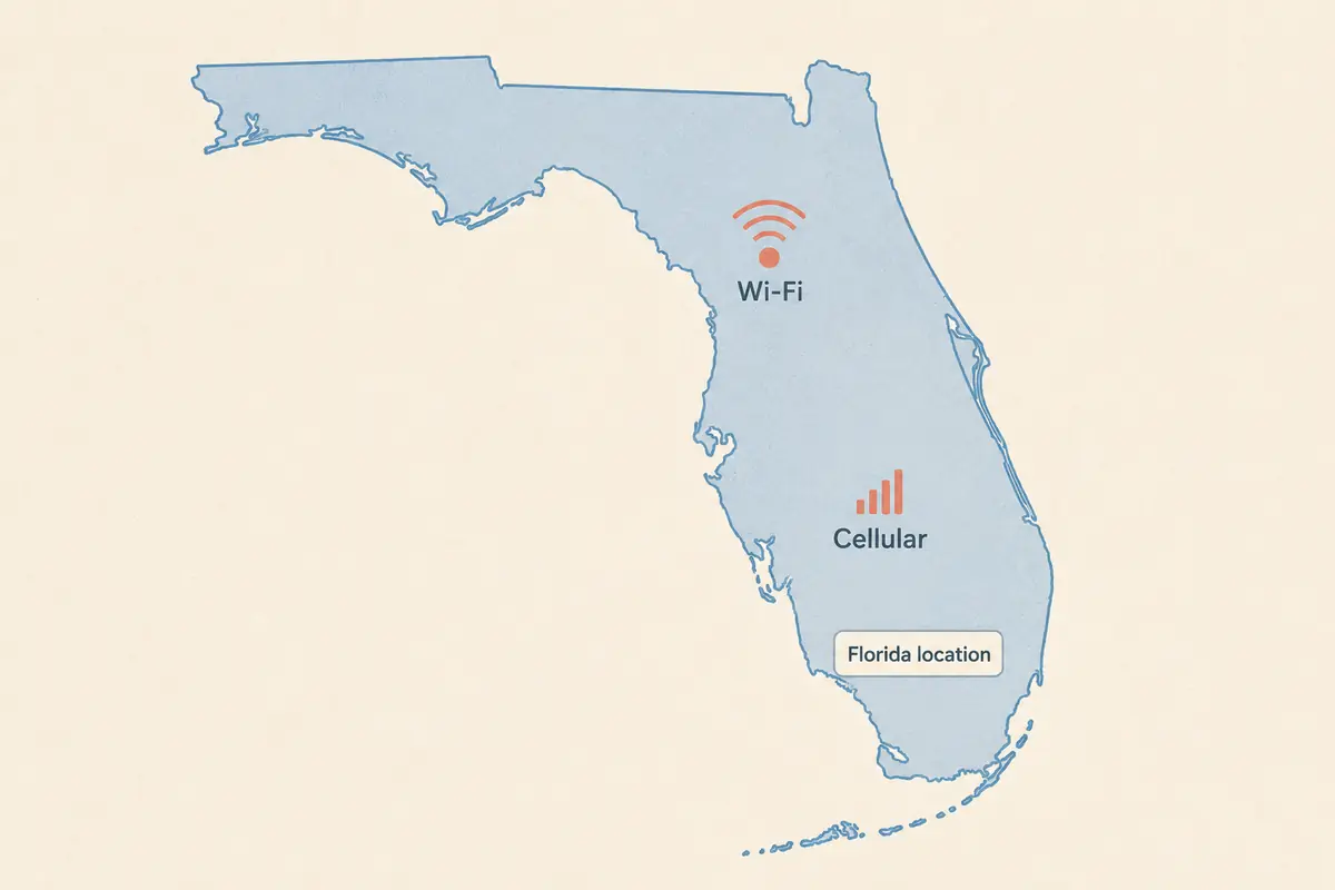 Map of Florida showing both Wi-Fi and cellular connections located inside the same state