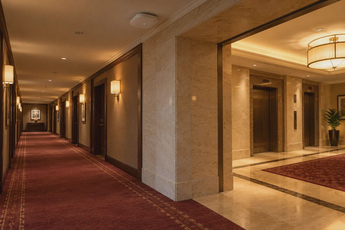 A hotel access point near an elevator lobby.