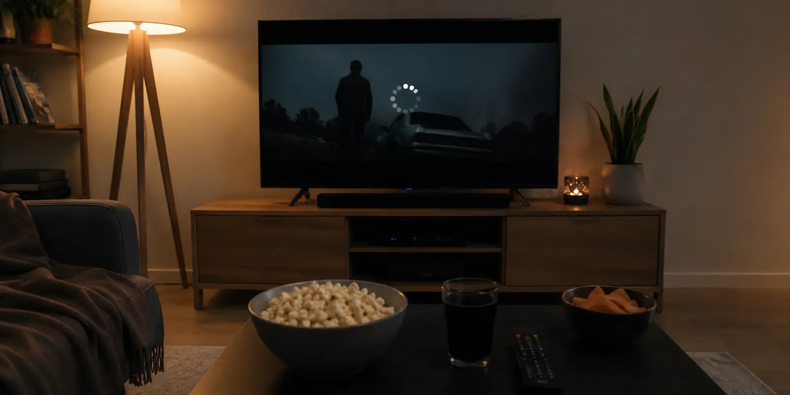 Fernseher mit stockender Videowiedergabe im Wohnzimmer