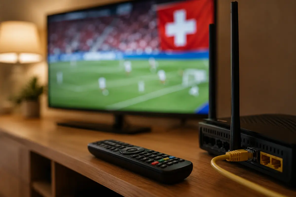 Sportübertragung auf einem Laptop im Hotelzimmer