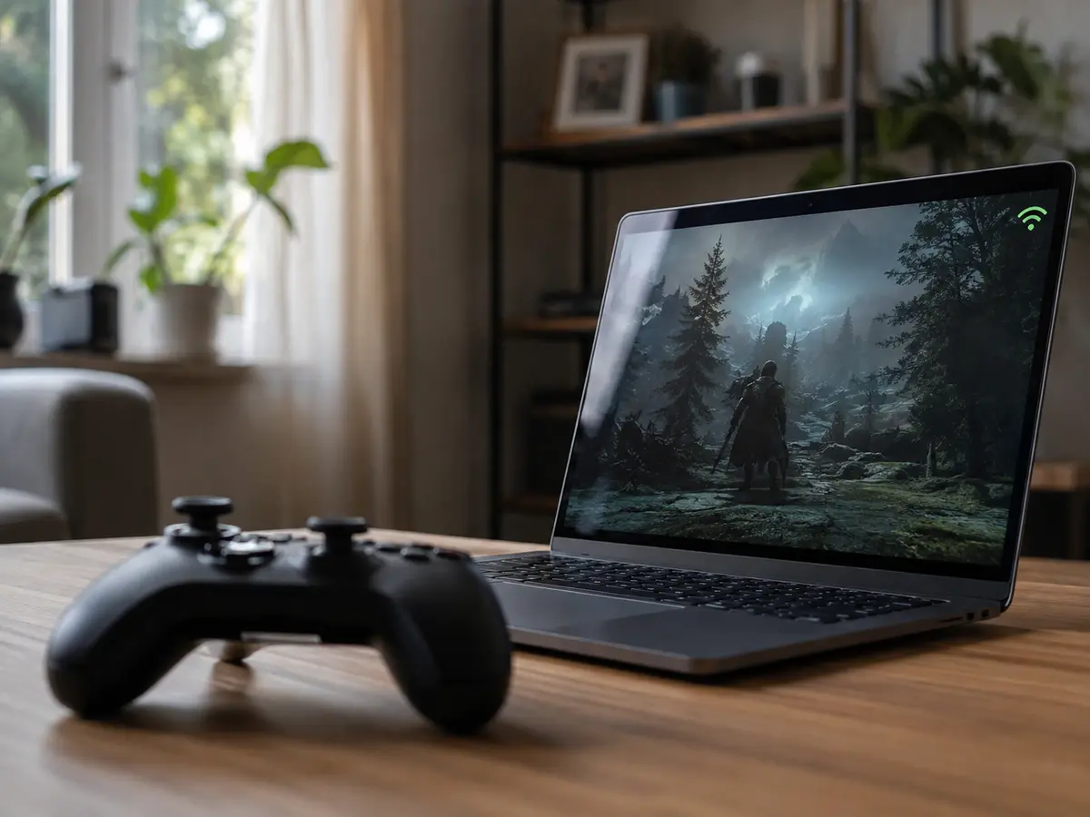 Ein Cloud-Gaming-Setup, bei dem die Eingabe wieder direkt im Spiel ankommt.