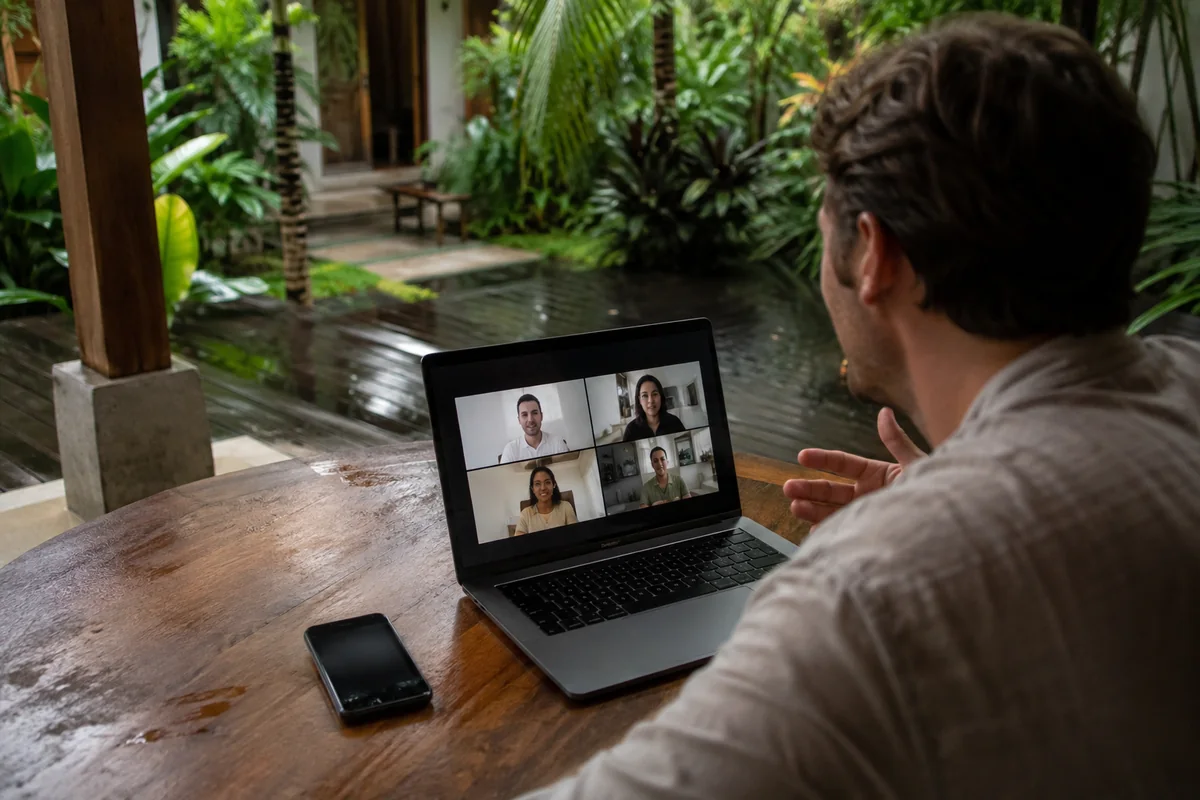 Fortgesetzter Videoanruf über den Handy-Hotspot in einer Unterkunft auf Bali