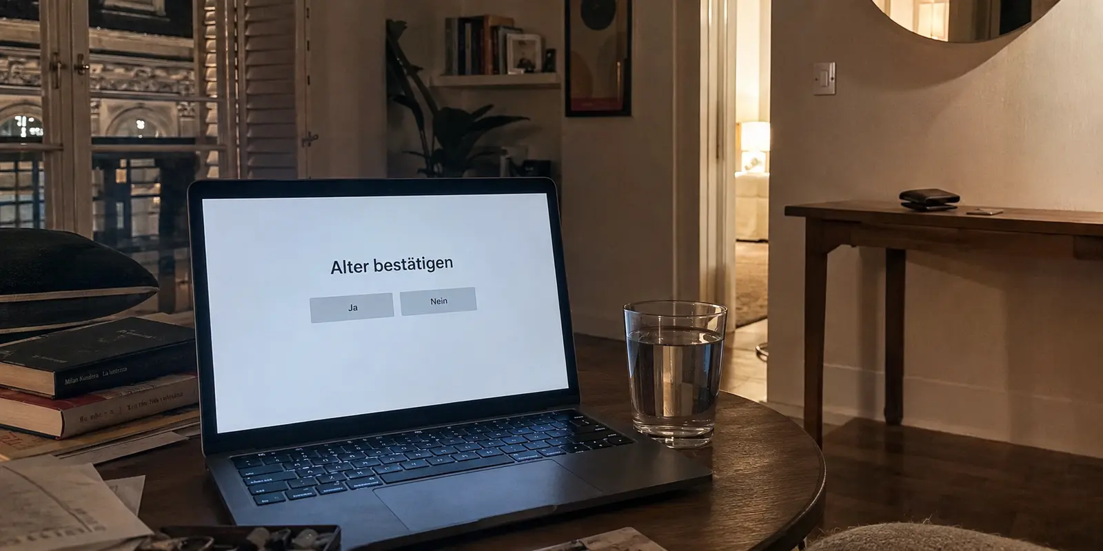 Ein Laptop in einer Mailänder Wohnung fordert erneut zur Altersbestätigung auf