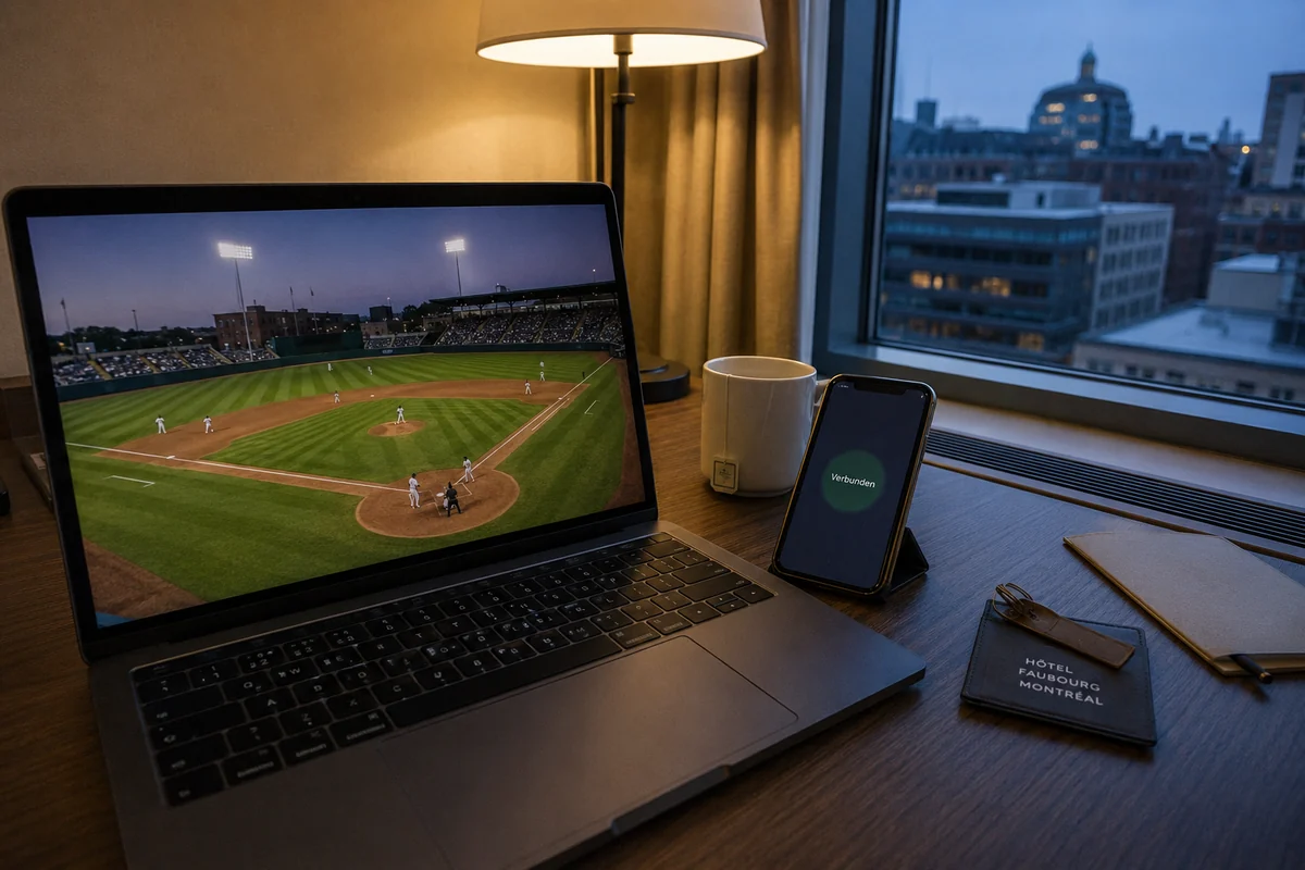 Laufender Baseball-Stream auf dem Laptop bei weiterhin aktiver VPN-Verbindung