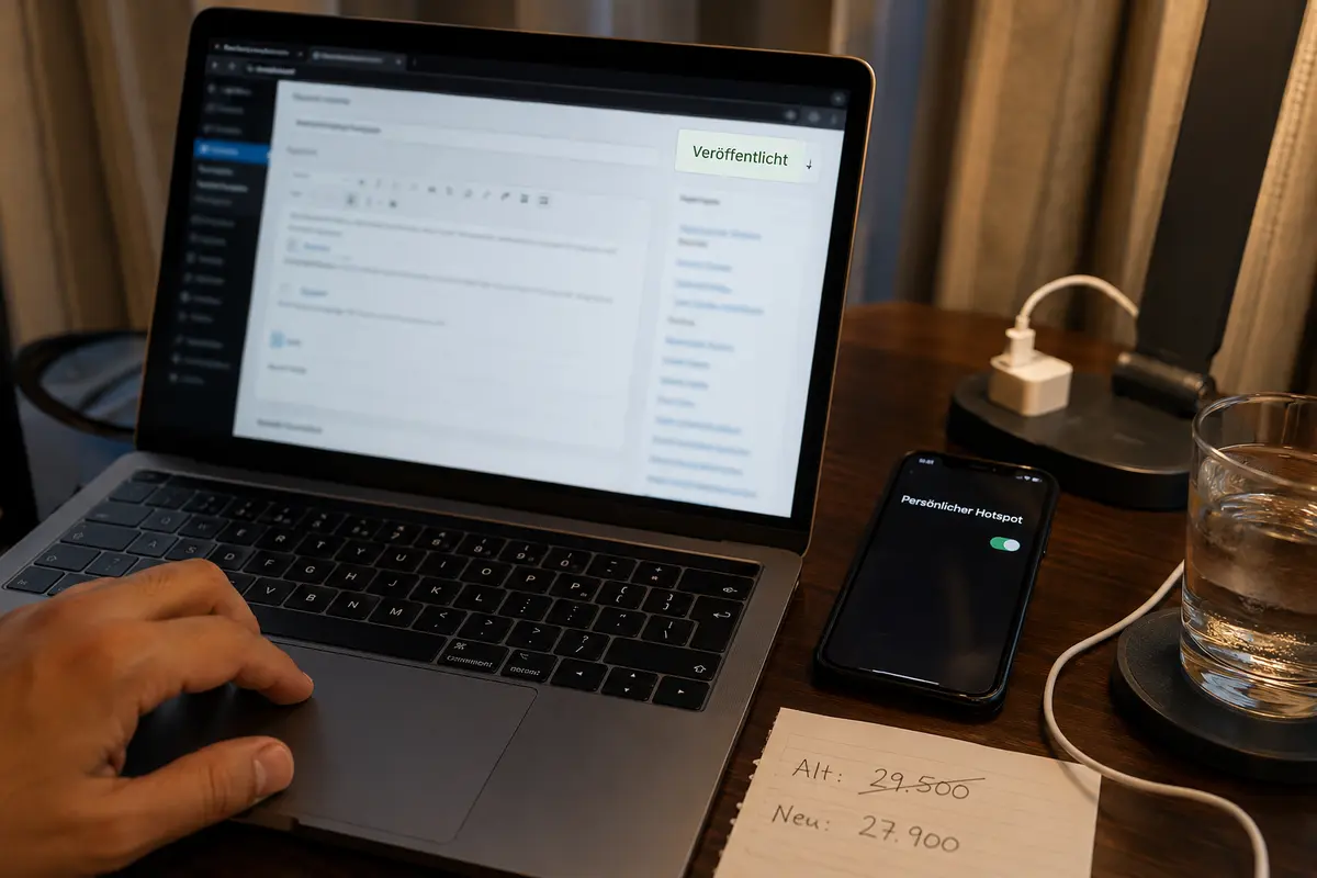 Vollständig geladener Website-Editor nach der Veröffentlichung über denselben mobilen Hotspot