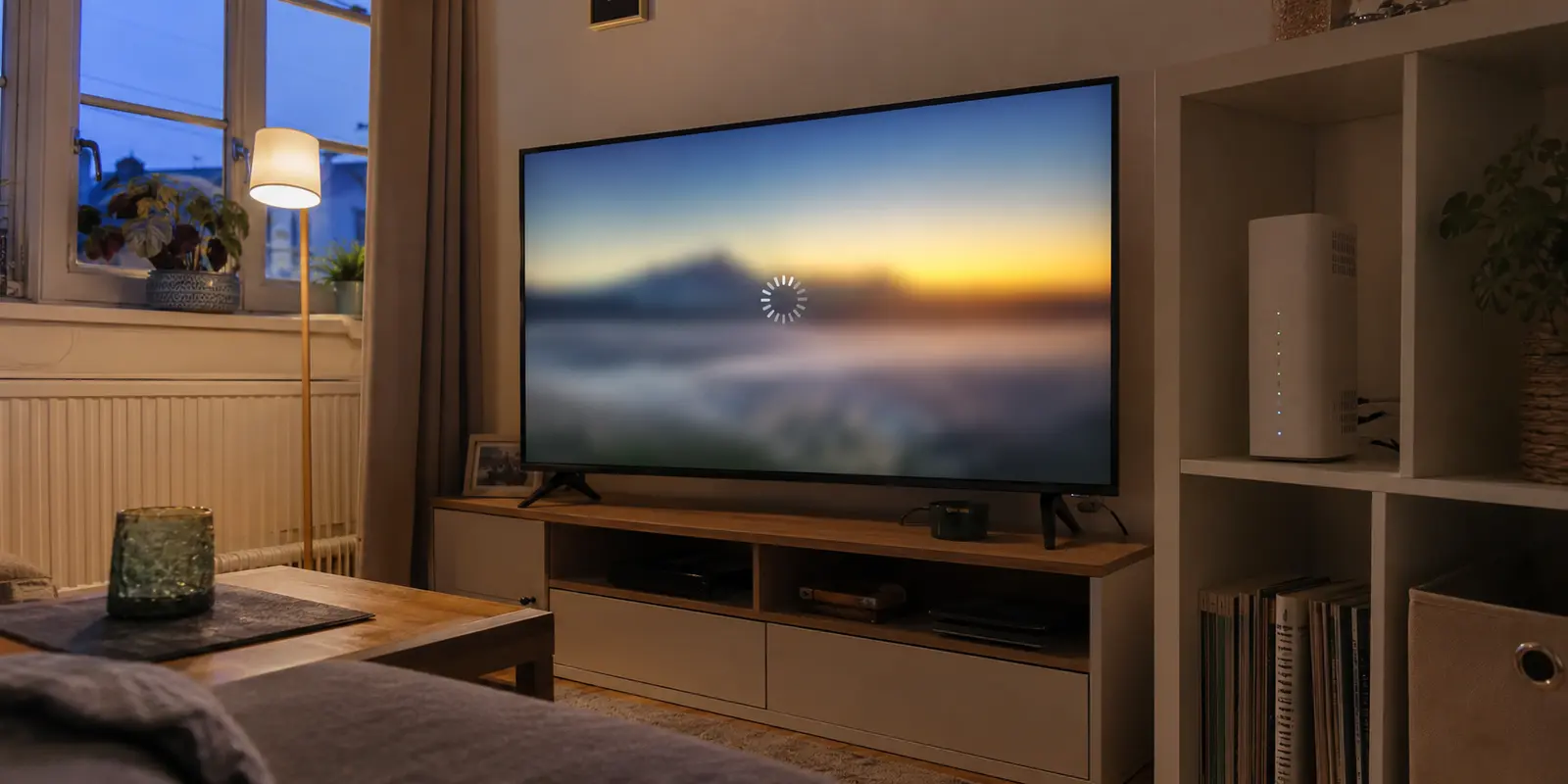 Ein Fernseher puffert trotz aktiver Magenta-5G-Box in einem österreichischen Wohnzimmer