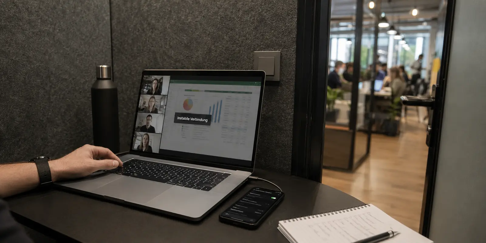 Ein Videocall wird beim Wechsel vom Coworking-WLAN zum Hotspot instabil