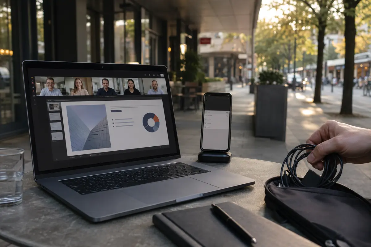 Ein Videocall und die Bildschirmfreigabe laufen beim Wechsel auf den Smartphone-Hotspot weiter