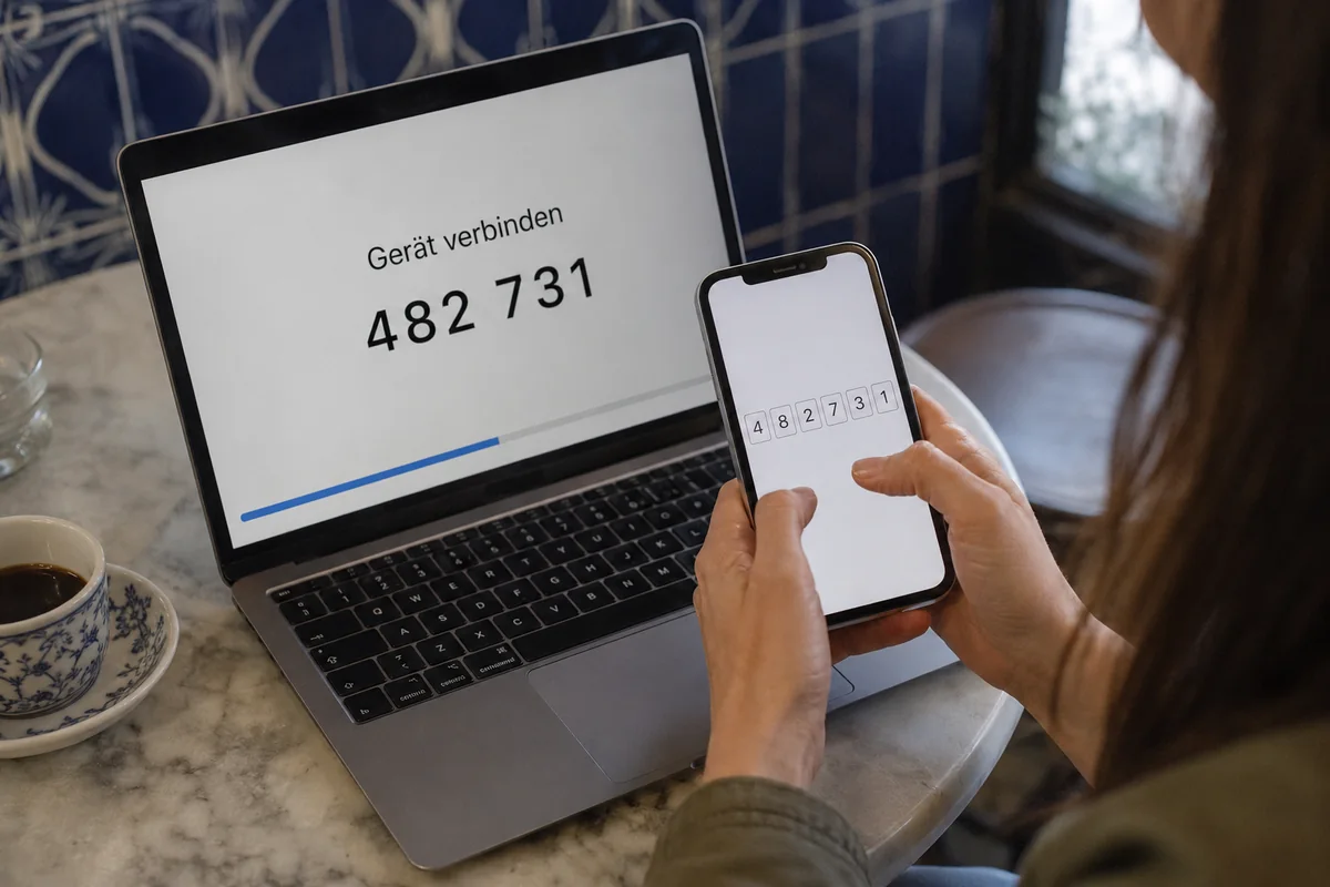 Verbindung eines Smartphones mit einem Bestätigungscode vom Laptop