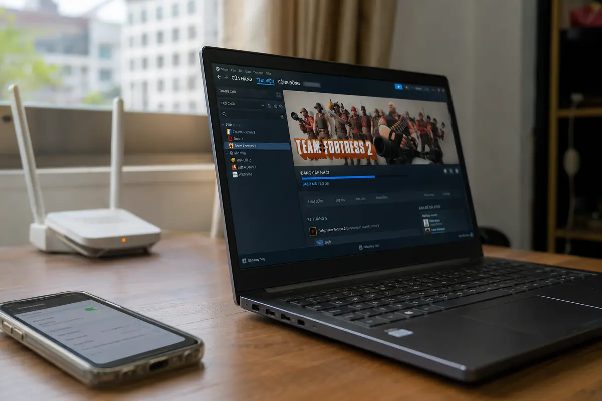 Ein Steam-Download läuft über den Mobilfunk-Hotspot wieder an