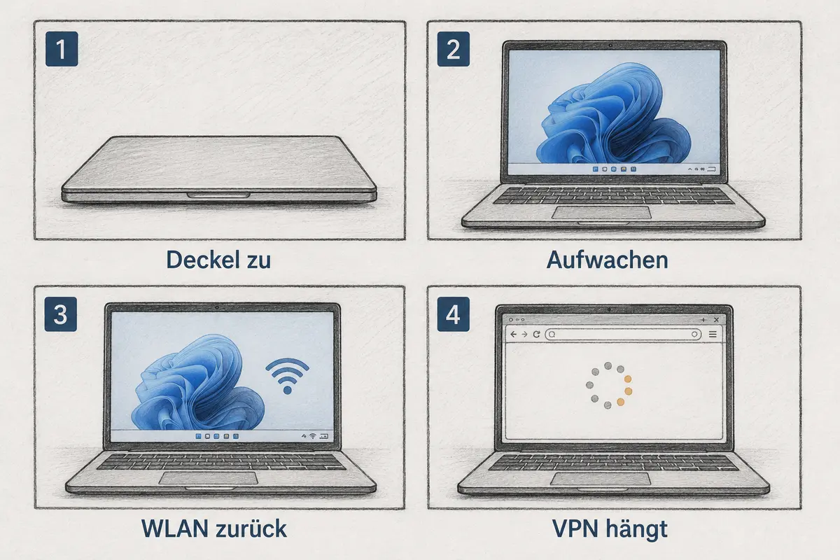 Vier Schritte vom Standby bis zu einer hängenden VPN-Verbindung unter Windows 11