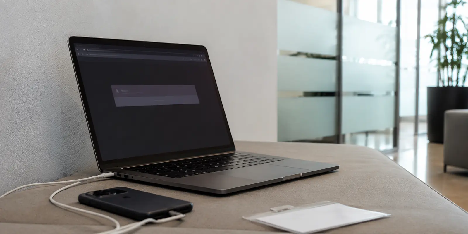 Laptop in einem Kundenempfang mit verweigertem Portalzugriff nach einem Netzwerkwechsel